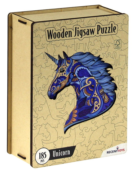 Puzzle drewniane / kolorowe 185 el. - Jednorożec