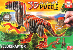 Puzzle 3D Dinozaury - Welociraptor 64 el.