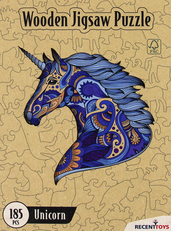 Puzzle drewniane / kolorowe 185 el. - Jednorożec