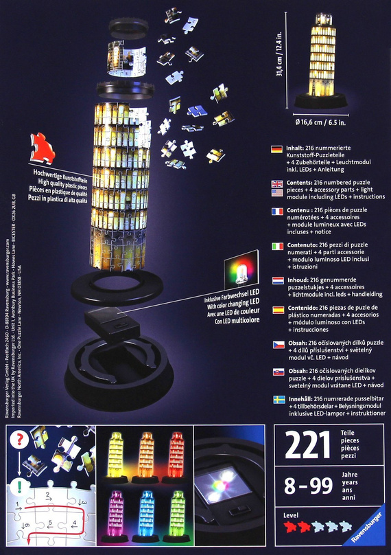 Puzzle 3D - Krzywa Wieża w Pizie (Night Edition)