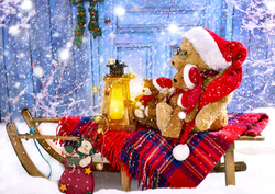 Puzzle 1000 el. Pluszowe misie z czapkami Mikołaja