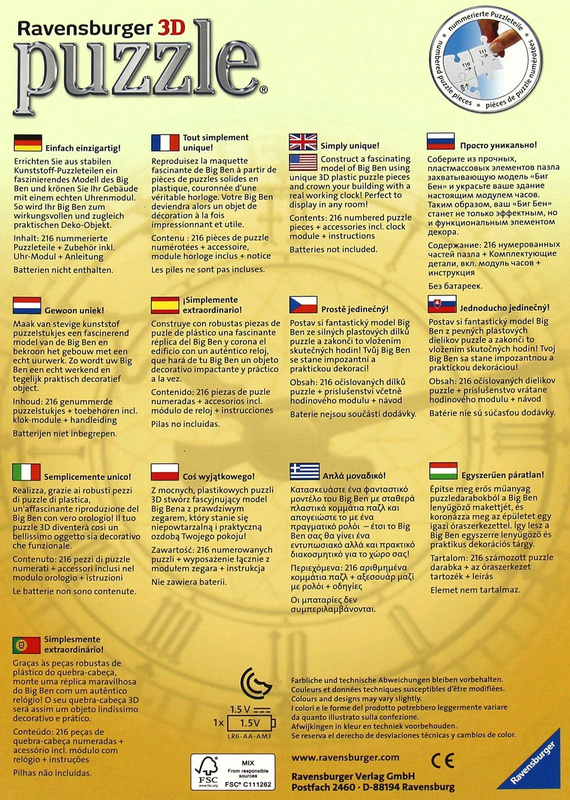 Puzzle 3D - Big Ben z prawdziwym zegarem