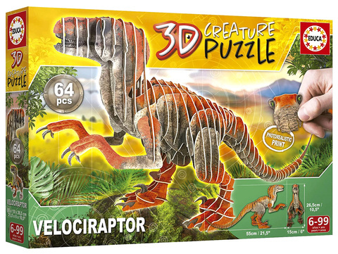 Puzzle 3D Dinozaury - Welociraptor 64 el.