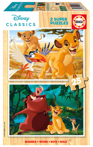 Puzzle 2 x 25 el. Król Lew (drewniane)