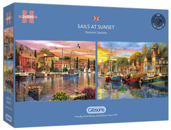 Puzzle 2 x 500 el. Żagle na tle zachodzącego słońca
