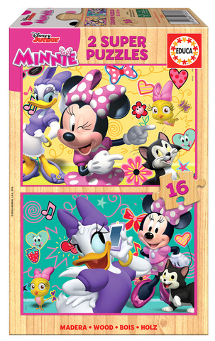 Puzzle 2 x 16 el. Myszka Minnie / Daisy (drewniane)