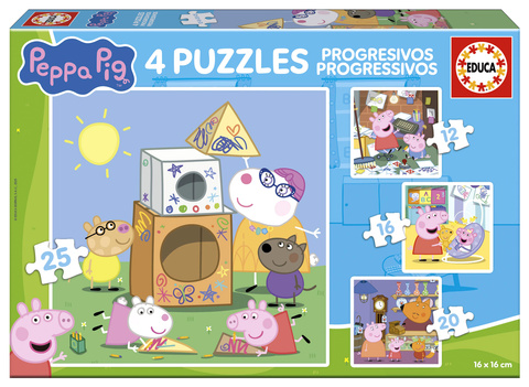 Puzzle 12 el. + 16 el. + 20 el. + 25 el. Świnka Peppa