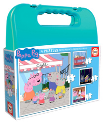 Puzzle 6 el. + 9 el. + 12 el. + 16 el. Świnka Peppa (walizka)