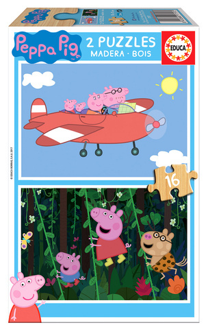 Puzzle 2 x 16 el. Świnka Peppa (drewniane)