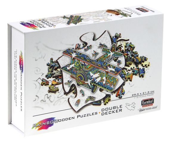 Puzzle drewniane / kolorowe 112 el. - Dwupłatowiec