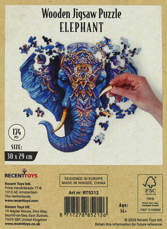 Puzzle drewniane / kolorowe 174 el. - Słoń