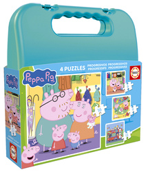 Puzzle 6 el. + 9 el. + 12 el. + 16 el. Świnka Peppa (walizka)
