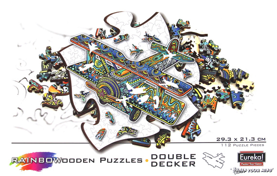 Puzzle drewniane / kolorowe 112 el. - Dwupłatowiec