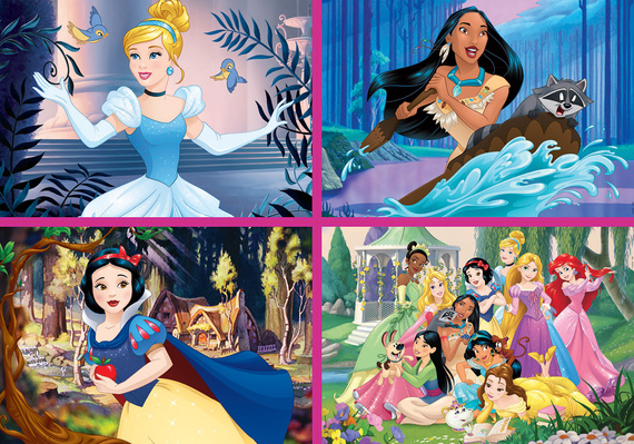 Puzzle 50 el. + 80 el. + 100 el. + 150 el. Księżniczki z bajek Disneya