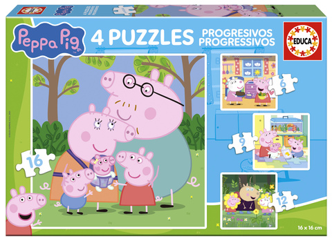 Puzzle 6 el. + 9 el. + 12 el. + 16 el. Świnka Peppa