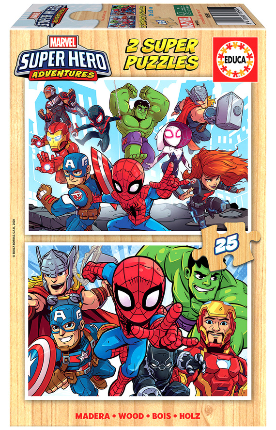 Puzzle 2 x 25 el. Marvel Super Hero Adventures (drewniane)