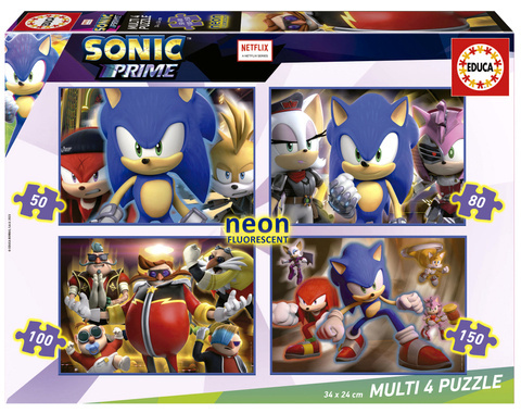 Puzzle 50 el. + 80 el. + 100 el. + 150 el. Sonic Prime (fluorescencyjne)