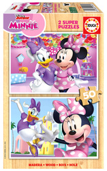 Puzzle 2 x 50 el. Myszka Minnie / Daisy (drewniane)