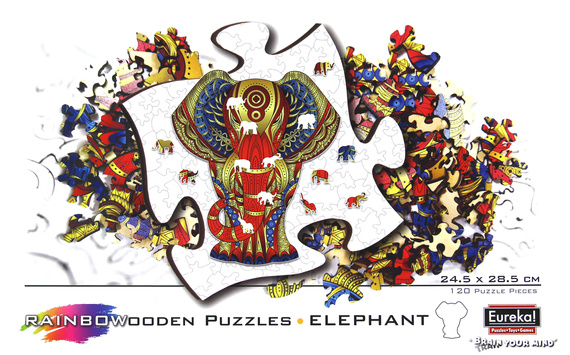 Puzzle drewniane / kolorowe 120 el. - Słoń