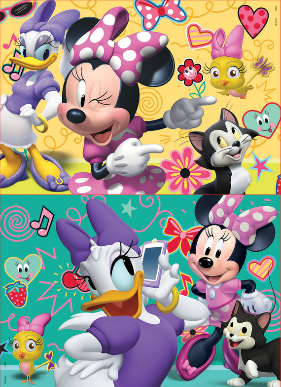 Puzzle 2 x 16 el. Myszka Minnie / Daisy (drewniane)