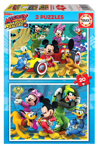 Puzzle 2 x 20 el. Myszka Miki i raźni rajdowcy