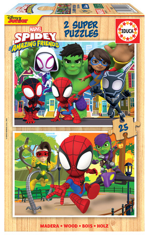 Puzzle 2 x 25 el. Spidey i Super-Kumple (drewniane)