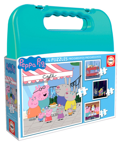 Puzzle 6 el. + 9 el. + 12 el. + 16 el. Świnka Peppa (walizka)