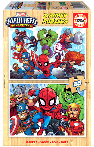 Puzzle 2 x 25 el. Marvel Super Hero Adventures (drewniane)