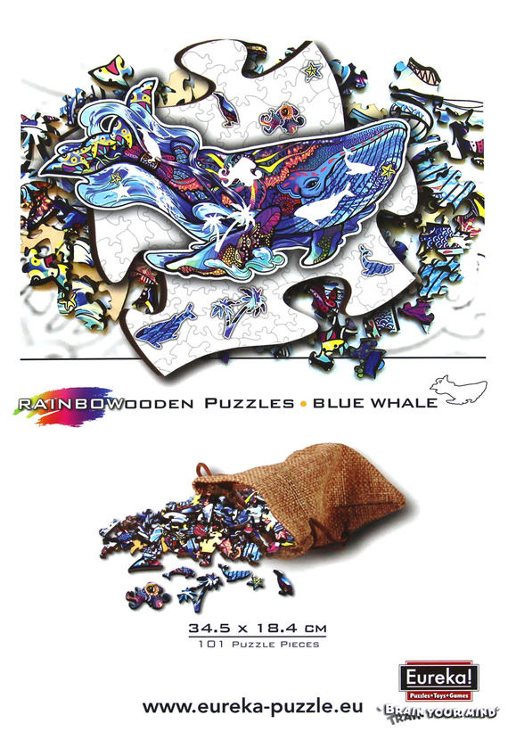 Puzzle drewniane / kolorowe 101 el. - Płetwal błękitny
