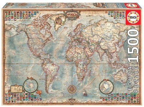 Puzzle 1500 el. Polityczna mapa świata (retro)