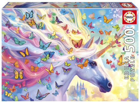Puzzle 500 el. Jednorożec i kolorowe motyle