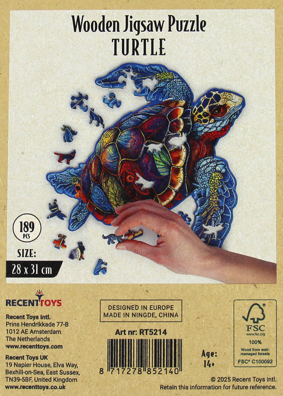 Puzzle drewniane / kolorowe 189 el. - Żółw