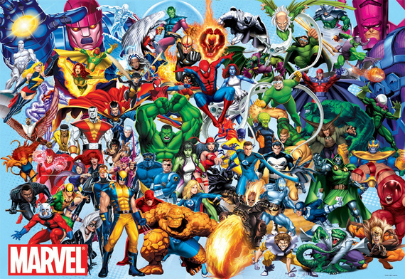 Puzzle 1000 el. Superbohaterowie i złoczyńcy Marvela