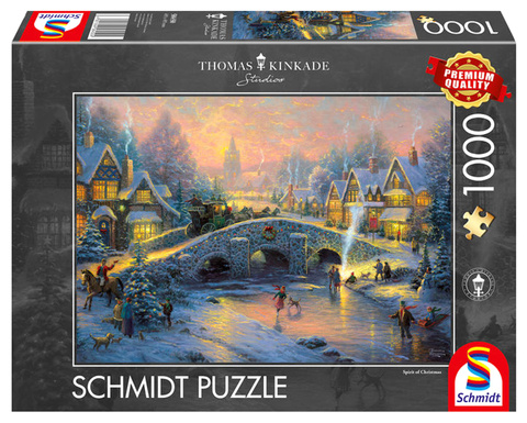 puzzle 1000 elementów z widokiem na rzekę i mostek w zimowej scenerii