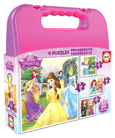 Puzzle 12 el. + 16 el. + 20 el. + 25 el. Księżniczki z bajek Disneya (walizka)