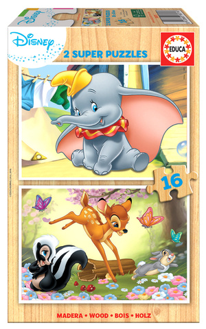 Puzzle 2 x 16 el. Bambi / Dumbo (drewniane)
