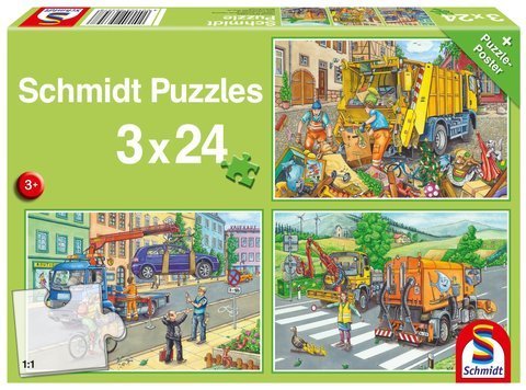Puzzle 3 x 24 el. Pojazdy komunalne