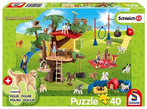 Puzzle 40 el. SCHLEICH Szczęśliwe psy + figurka