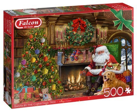 puzzle 1000 elementów ze Świętym Mikołajem siedzącym przy kominku i choince