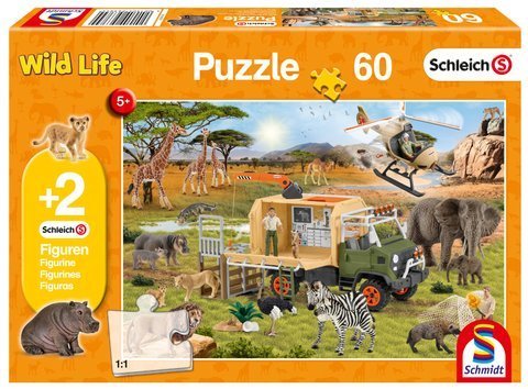 Puzzle 60 el. SCHLEICH Pomagamy zwierzętom + 2 figurki