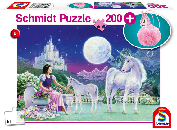 Puzzle 200 el. Jednorożec + pluszowy brelok