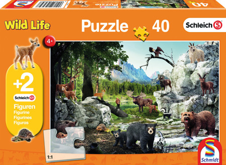 Puzzle 40 el. SCHLEICH Zwierzęta lasu + 2 figurki